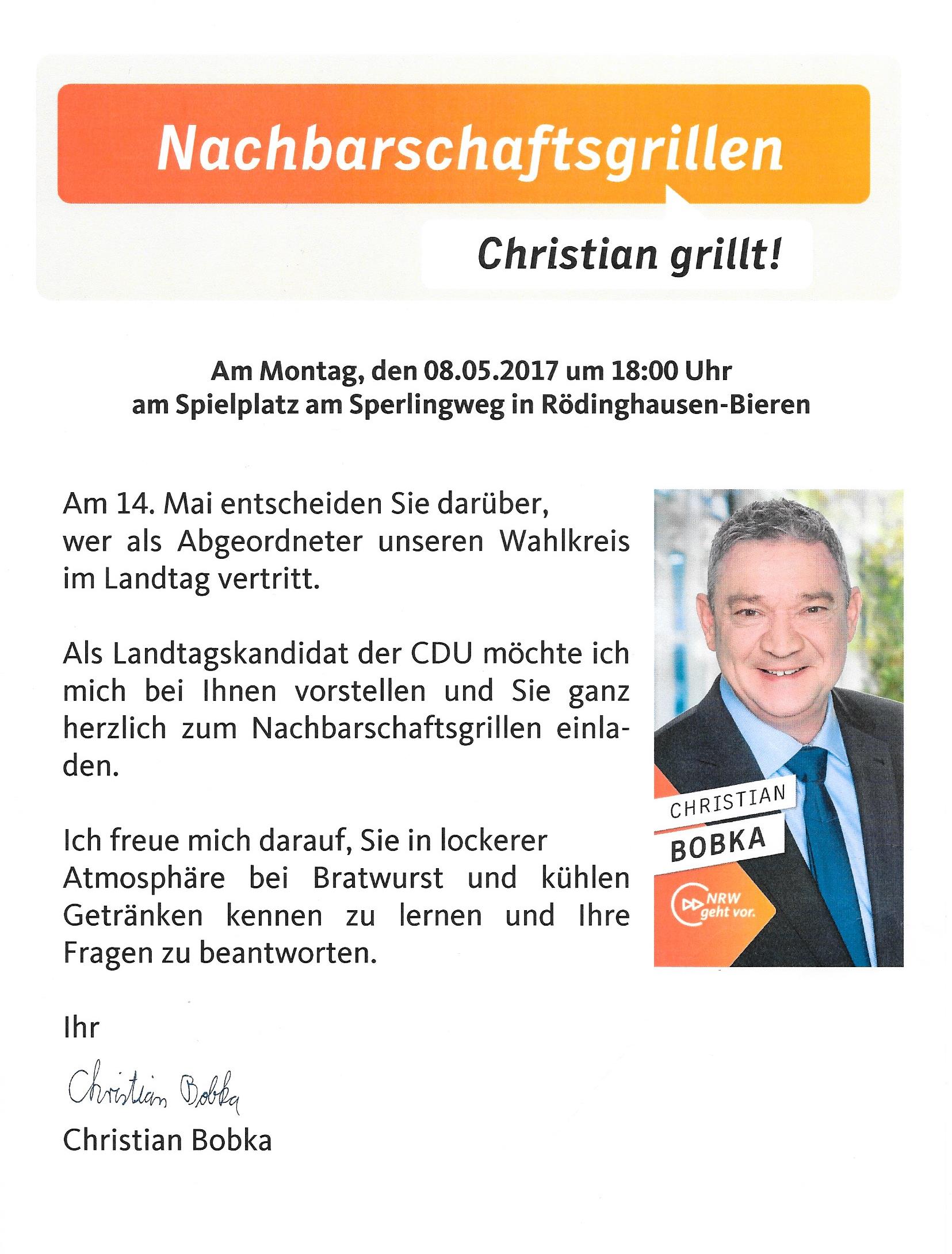 Einladung zum Nachbarschaftsgrillen